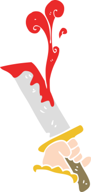 Bir insan tarafından çizilmiş kanlı hançerli düz bir el çizimi.