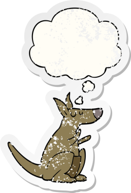 Düşünce baloncuğu olan karikatür kangurusu insan tarafından çizilmiş yıpranmış bir çıkartma.