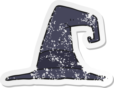 Bir insan tarafından çizilmiş bir cadı şapkasının gerilimli çıkartması.