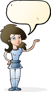 Bir insan tarafından çizilmiş konuşma balonu olan güzel bir garson kız.