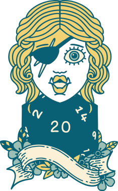 Retro Dövme Biçimli Ork karakteri bir insan tarafından çizilmiş 20 zar ile