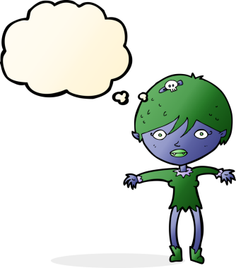 Bir insan tarafından çizilmiş düşünce balonlu vampir kız.