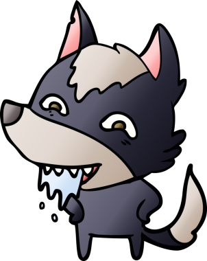 Bir insan tarafından çizilmiş aç kurt çizgi filmi.