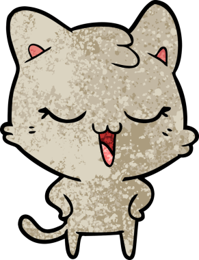 Bir insan tarafından çizilmiş mutlu çizgi film kedisi.