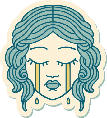 Bir insan tarafından çizilmiş geleneksel kadın yüzü stili bir dövme çıkartması.