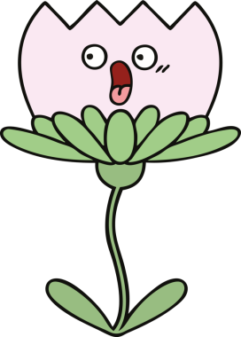 Bir insan tarafından çizilmiş sevimli bir çiçek karikatürü.