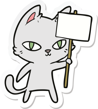 Bir insan tarafından çizilmiş çizgi film kedisinin çıkartması.