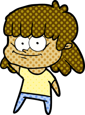 Bir insan tarafından çizilmiş gülümseyen çizgi film kızı.