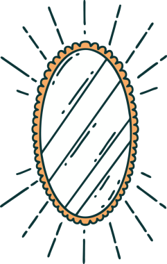 Bir insan tarafından çizilmiş geleneksel dövme şeklindeki parlak aynanın çizimi