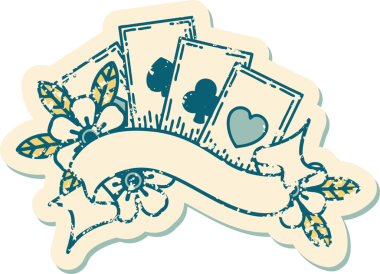 Bir insan tarafından çizilmiş kartların ve pankartın sembolik dövmeli resmi