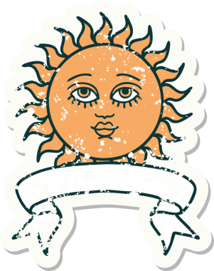 Bir insan tarafından çizilmiş güneşli eski bir etiket.