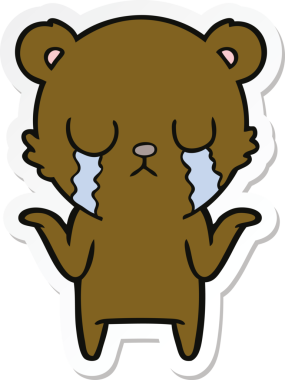 Bir insan tarafından çizilmiş ağlayan çizgi film ayısının çıkartması.