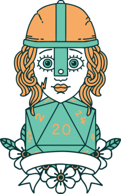 Retro Dövme Tarzı İnsan Savaşçısı Doğal 20 D20 ruloyla Bir insan tarafından çizilmiş