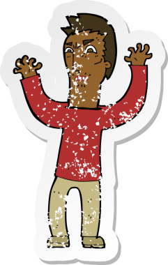 Bir insan tarafından çizilmiş kızgın bir çizgi filmin gerilimli çıkartması.