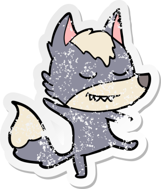 Bir insan tarafından çizilmiş dost canlısı bir kurt çizgi filminin sıkıntılı çıkartması.