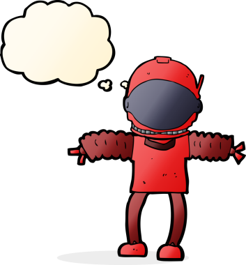Bir insan tarafından çizilmiş düşünce baloncuklu astronot.