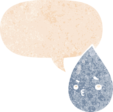 bir insan tarafından çizilmiş grunge sıkıntılı retro biçimli konuşma baloncuğu ile tatlı yağmur damlası çizgi film