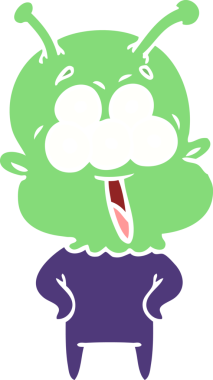 Bir insan tarafından çizilmiş mutlu düz renkli çizgi film uzaylısı.