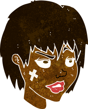 Bir insan tarafından çizilmiş yüzü alçılı bir karikatür kadın.