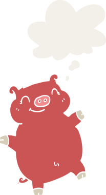 Düşünce baloncuklu çizgi film domuzu insan tarafından çizilmiş.