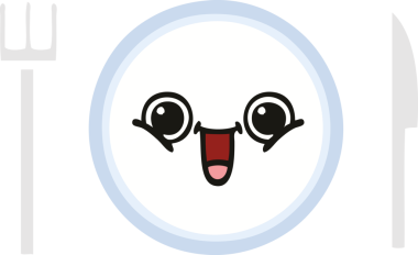 Bir insan tarafından çizilmiş yemek tabağının düz renkli retro karikatürü