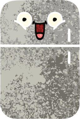 Bir insan tarafından çizilmiş buzdolabının retro çizim tarzı karikatürü.