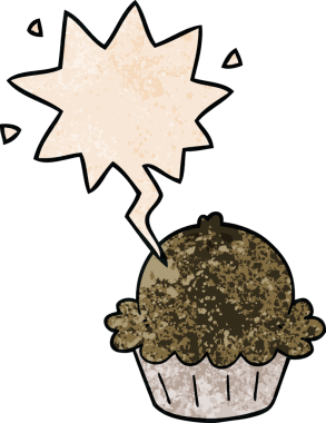 Bir insan tarafından çizilmiş eski moda konuşma baloncuklu şirin bir çizgi film pastası.