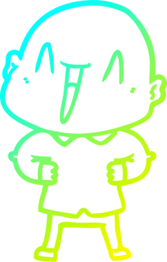 Bir insan tarafından çizilmiş, mutlu, kel bir adamın çizdiği soğuk çizgi.