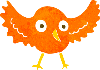 Bir insan tarafından çizilmiş çizgi film kuşu.