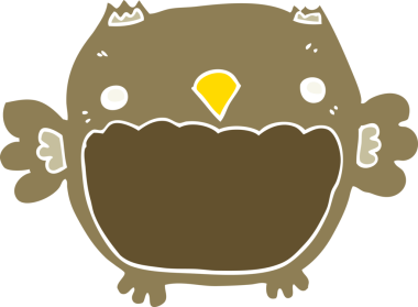 Bir insan tarafından çizilmiş düz renkli çizgi film baykuşu