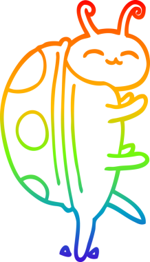 Gökkuşağı gradyan çizgi çizimi bir insan tarafından çizilmiş şirin bir böcek