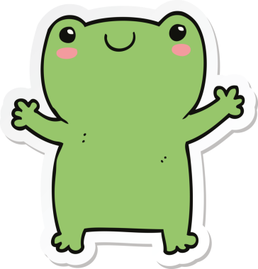 Bir insan tarafından çizilmiş şirin bir kurbağanın çıkartması.