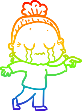 Gökkuşağı gradyan çizgi çizimi bir insan tarafından çizilmiş ağlayan yaşlı bir kadın