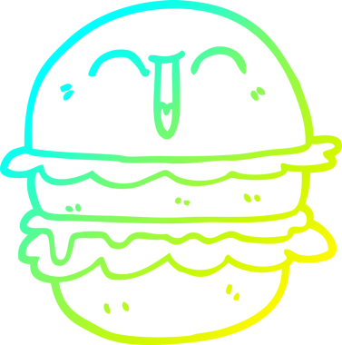 Bir insan tarafından çizilmiş bir çizgi film hamburgerinin soğuk gradyan çizimi