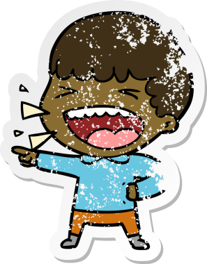 Bir insan tarafından çizilmiş gülen bir karikatür çıkartması.