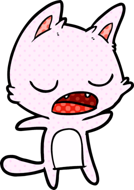 Bir insan tarafından çizilmiş konuşan kedi çizgi filmi.