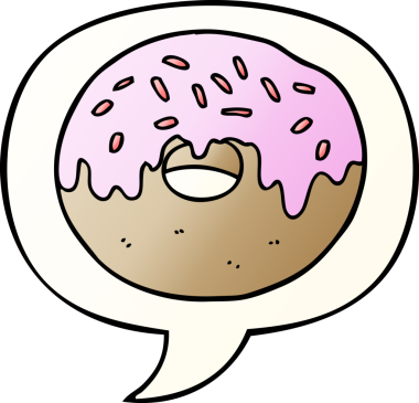 Bir insan tarafından çizilmiş, konuşma baloncuklu çizgi film donutu.