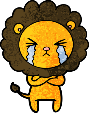 Bir insan tarafından çizilmiş çapraz kollu ağlayan aslan.