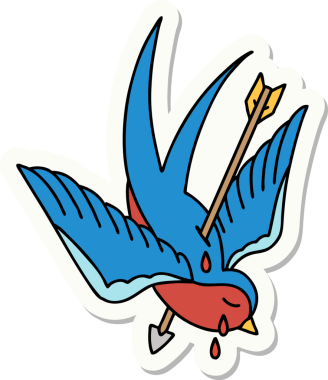 Dövme çıkartması, geleneksel bir kırlangıç stili. Bir insan tarafından çizilmiş ağlama sesi.