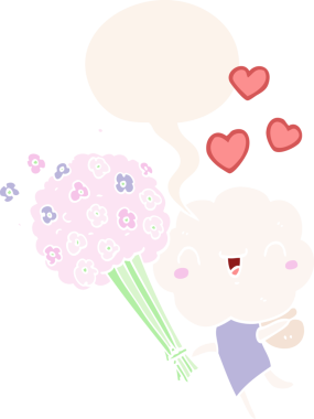 Bir insan tarafından çizilmiş konuşma baloncuğu olan sevimli çizgi film başlığı yaratığı.