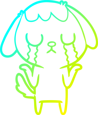 Bir insan tarafından çizilmiş ağlayan şirin bir köpeğin soğuk gradyan çizimi.