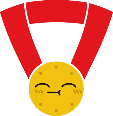 Bir insan tarafından çizilmiş altın madalyanın düz renkli retro karikatürü