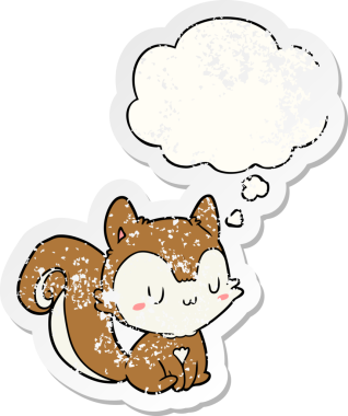 Düşünce baloncuğu olan karikatür sincabı insan tarafından çizilmiş yıpranmış bir çıkartma.