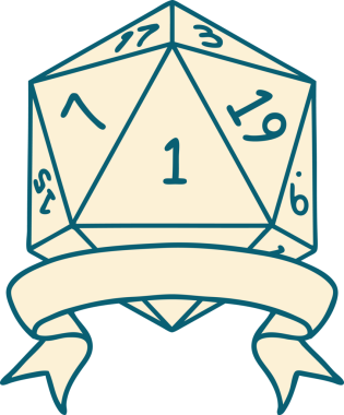 Retro Dövme Biçimi Doğal Bir d20 zar bir insan tarafından çizildi