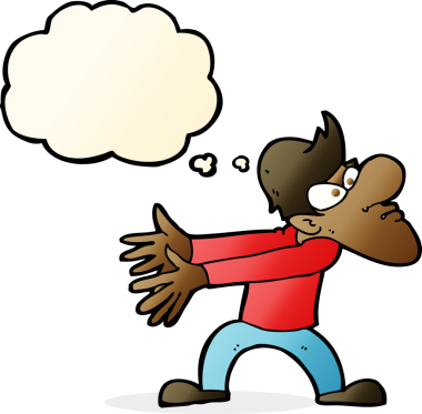 Bir insan tarafından çizilmiş düşünce baloncuğuyla hareket eden sinirli bir adam.