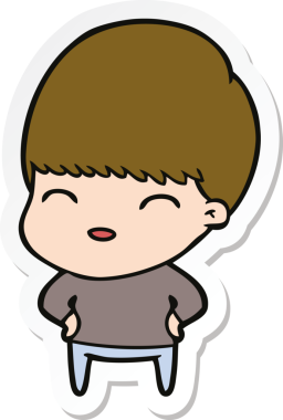 Bir insan tarafından çizilmiş mutlu bir çizgi film çocuğunun çıkartması.