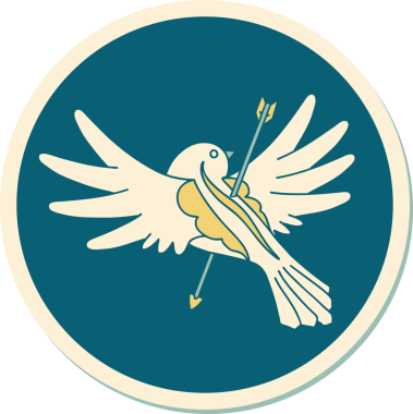 Bir insan tarafından çizilmiş okla delinmiş güvercin stili dövme çıkartması.