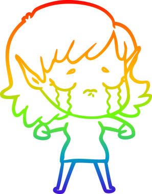 Gökkuşağı gradyan çizgi çizimi Bir insan tarafından çizilmiş ağlayan elf kızı