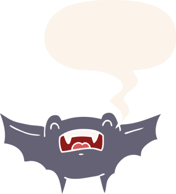 Bir insan tarafından çizilmiş eski tarz konuşma baloncuğu olan vampir yarasa çizgi filmi.