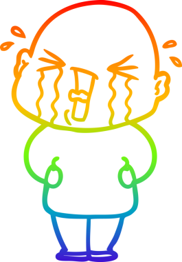 Bir insan tarafından çizilmiş ağlayan kel bir adamın çizgi çizimi.